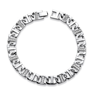 PalmBeach Jewelry Men's 1.10 TCW Cubic Zirconia 10 mm Mariner-Link Bracelet in in Silvertone 9 3/4&quot;