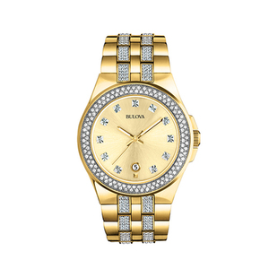 Mens Crystal Gold-Tone Watch w/ Swarovski Crystals