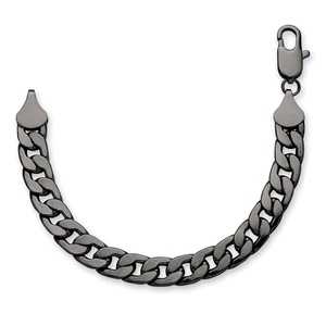 PalmBeach Jewelry Men's 12 mm Curb-Link Bracelet Black Ruthenium-Plated 10&quot;