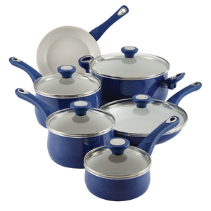 New Traditions 14 Piece Speckled Cookware Set Blue