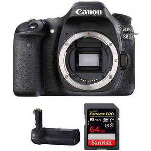 EOS 80D DSLR Camera Body with Free Battery Grip and Memory Card Kit