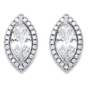 PalmBeach Jewelry 2.32 TCW Marquise-Cut and Round White Cubic Zirconia Halo Stud Earrings in Silvertone
