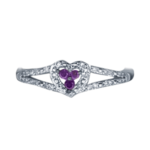 Sterling .15Pt 3 Stone Purple Framed Split Shank Heart