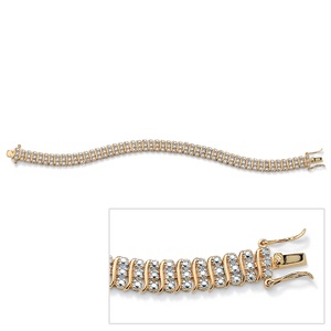 PalmBeach Jewelry Diamond Accented S-Link Tennis Bracelet 14k Yellow Gold-Plated 8&quot;