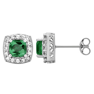 Created White Sapphire & Emerald Earrings in Sterling Silver