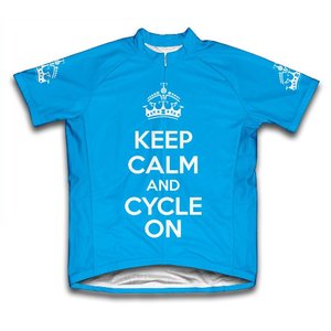 Scudo Keep Calm and Cycle On Microfiber Short-Sleeved Cycling Jersey, Blue, XL