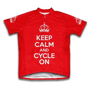 Scudo Keep Calm and Cycle On Microfiber Short-Sleeved Cycling Jersey, Red, XL