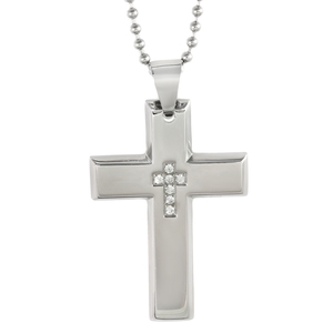 Stainless Steel Cross Pendant with Cubic Zirconia Cross