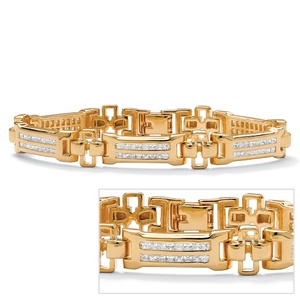 PalmBeach Jewelry Men's 3.52 TCW Channel-Set Cubic Zirconia 18k Gold-Plated Bar-Link Bracelet 8"