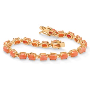 PalmBeach Jewelry Oval Cut Genuine Coral 14k Yellow Gold-Plated Tennis Bracelet 7 1/2"