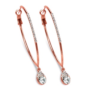 PalmBeach Jewelry Crystal Drop Hoop Earrings in Rose Gold-Plated