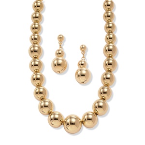 PalmBeach Jewelry 2 Piece Graduated Beaded Necklace and Drop Earrings Set in Yellow Gold Tone 18&quot;