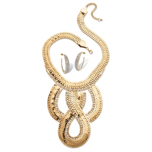PalmBeach Jewelry 2 Piece Dramatic Flat Link Necklace and Earrings Set in Yellow Gold Tone