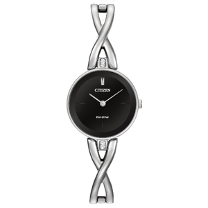 Womens Silhouette Eco-Drive Silver-Tone Watch Black Dial