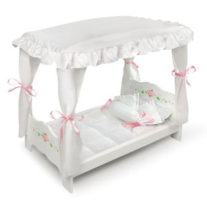Badger Basket Canopy Doll Bed with Bedding - White Rose