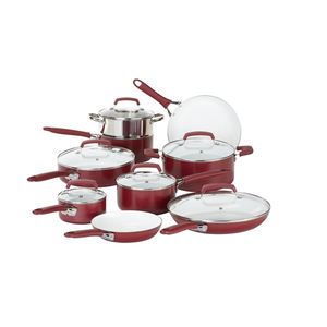 WearEver Pure Living Ceramic 15-Piece Cookware Set - Red