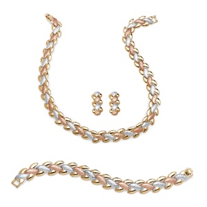 PalmBeach Jewelry 3 Piece Jewelry Set Includes Link Necklace  Bracelet and Earrings in Tri-Tone