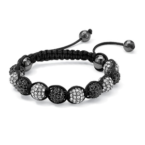 PalmBeach Jewelry Round Black and White Crystal Glass Ball Macrame Rope Tranquility Bracelet Adjustable 8" to 10"