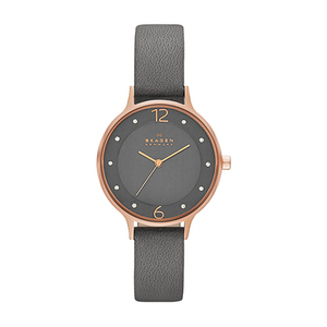 Womens Anita Gray Dial Watch Charcoal Gray Leather Strap