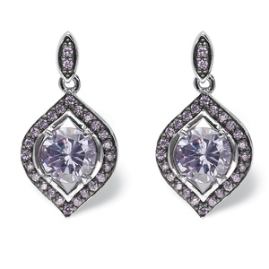 PalmBeach Jewelry 5.30 TCW Amethyst Cubic Zirconia Marquise Halo Earrings Silvertone and Black Ruthenium-Plated
