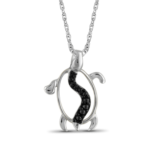 JewelonFire Black Diamond Accent Sterling Silver Tortoise Pendant