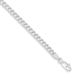 Sterling Silver Double Link Charm Bracelet - 7 Inch - Lobster Claw
