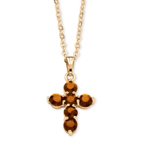 Birthstone Cross Pendant Necklace in Yellow Gold Tone