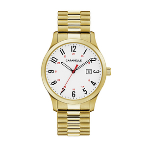 Mens Gold-Tone Comfort-Fit Watch White Dial