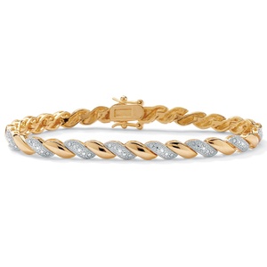 PalmBeach Jewelry 1/10 TCW Diamond Accent 18k Gold-Plated Wave-Link Bracelet 7 1/4"