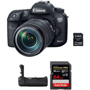 EOS 7D Mark II DSLR Camera with 18-135mm f/3.5-5.6 IS USM Lens, W-E1 Wi-Fi Adapter, and Free Battery Grip and Memory Card Kit