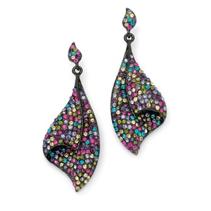 PalmBeach Jewelry Multi-Color Crystal Black Rhodium-Plated Fan Drop Earrings