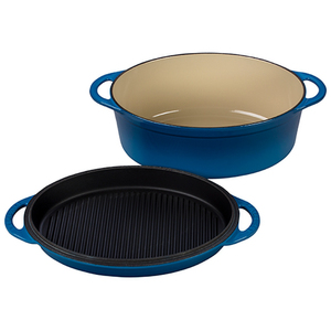 4.75qt Cast Iron Oval Dutch Oven w/ Reversible Grill Lid Marseille