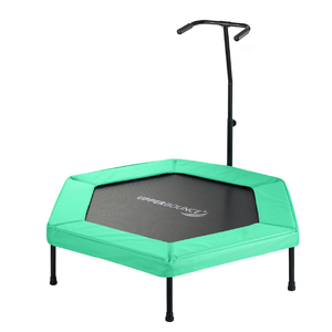 Upper Bounce  50” Hexagonal Fitness Mini-Trampoline – T-Shaped Adjustable Hand Rail – Bungee Cord Suspension - Yellow