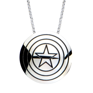 Marvel Women's Stainless Steel Captain America Shield Logo Pendant, 18&quot;