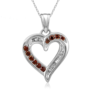 1/4 Cttw Red & White baguettes Diamond Pendant in Sterling Silver