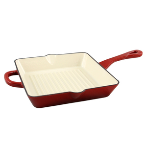 Crock-Pot. Artisan 10&quot; Square Enameled Cast Iron Grill Pan in Scarlet Red