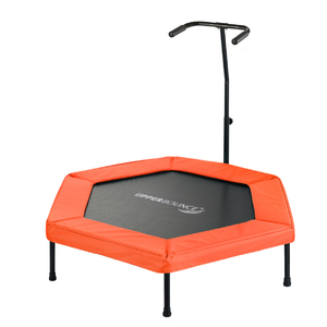 Upper Bounce  50” Hexagonal Fitness Mini-Trampoline – T-Shaped Adjustable Hand Rail – Bungee Cord Suspension - Orange