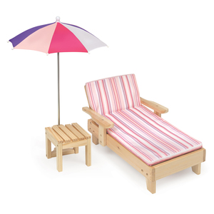 Badger Basket Doll Beach Lounger with Table and Umbrella - Summer Stripes
