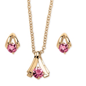 PalmBeach Jewelry 2 Piece Round Birthstone Necklace and Earrings Set in Yellow Gold Tone