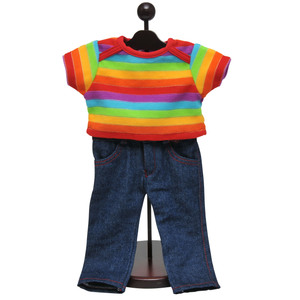 The Queen's Treasures Denim Jeans & Rainbow Shirt Clothing Outfit Fits 18 In Boy or Girl Doll Clothes