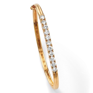 PalmBeach Jewelry 2.75 TCW Round Cubic Zirconia 18k Gold-Plated Bangle Bracelet 7 3/4"