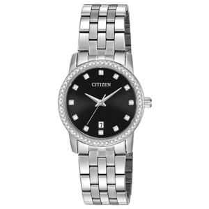 Womens Quartz Stainless Steel Watch Black Dial