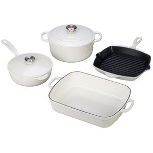 6pc Cast Iron Cookware Set White