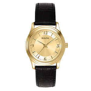 Corporate Ladies Gold-tone Black Leather Strap Watch Gold Dial