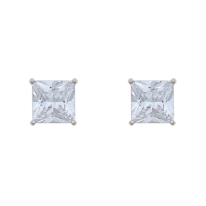 Sterling Silver 6mm Princess Cut Cubic Zirconia Stud Earrings