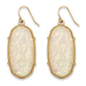 PalmBeach Jewelry Oval-Cut Aurora Borealis Simulated Opal Drop Earrings in Gold Tone 1"