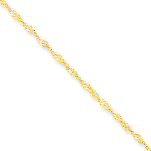 14k Yellow Gold  2.25mm Singapore Chain Anklet - 9 Inch - Lobster Claw