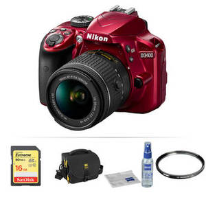 D3400 DSLR Camera with 18-55mm Lens Basic Kit (Red)