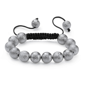 PalmBeach Jewelry Matte Silvertone Black Macrame Rope Tranquility-Style Beaded Bracelet 8"