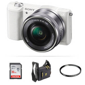 Alpha a5100 Mirrorless Digital Camera with 16-50mm Lens and Accessory Kit (White)